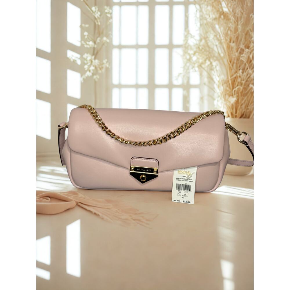Michael Kors SoHo Small Pouchette Crossbody Powder Blush Gold Chain NWT - Picture 3 of 4
